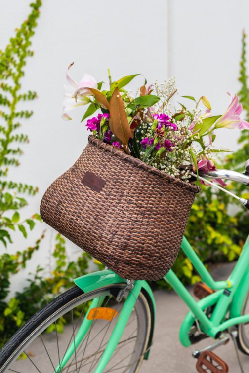 beautiful bike basket with flowers